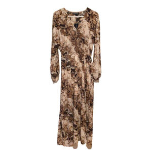 NWT INC Snake Print Long Sleeve Maxi Dress Elastic Waist Women’s Size Small